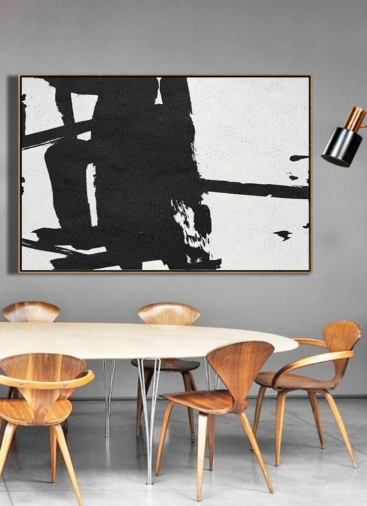 Large Colorful Wall Art,Horizontal Minimal Painting On Canvas, Black, White, Grey - Textured Painting Canvas Art